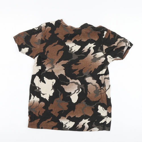George Boys Brown Geometric Cotton Basic T-Shirt Size 9-10 Years Round Neck
