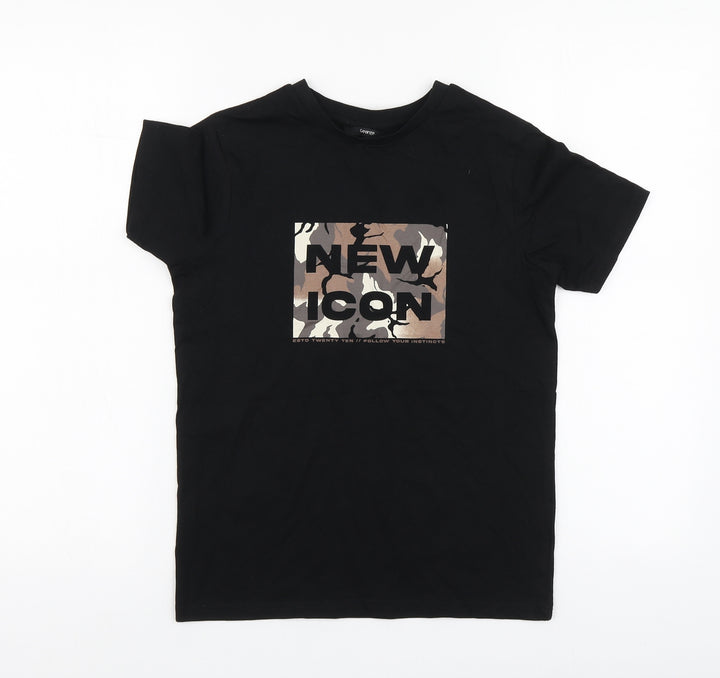George Boys Black Geometric Cotton Basic T-Shirt Size 9-10 Years Round Neck