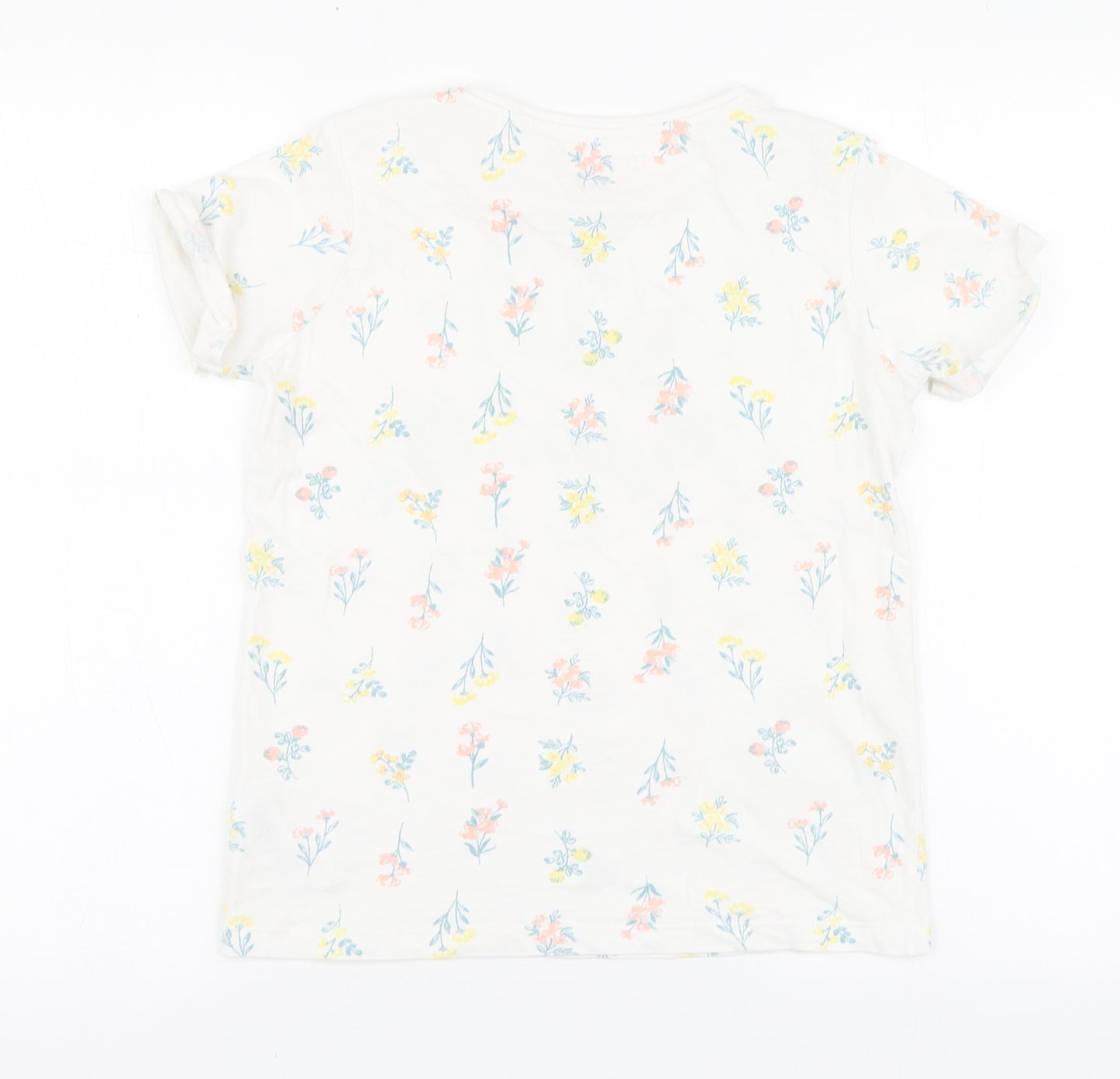 Primark Girls White Geometric Cotton Basic T-Shirt Size 11-12 Years Round Neck