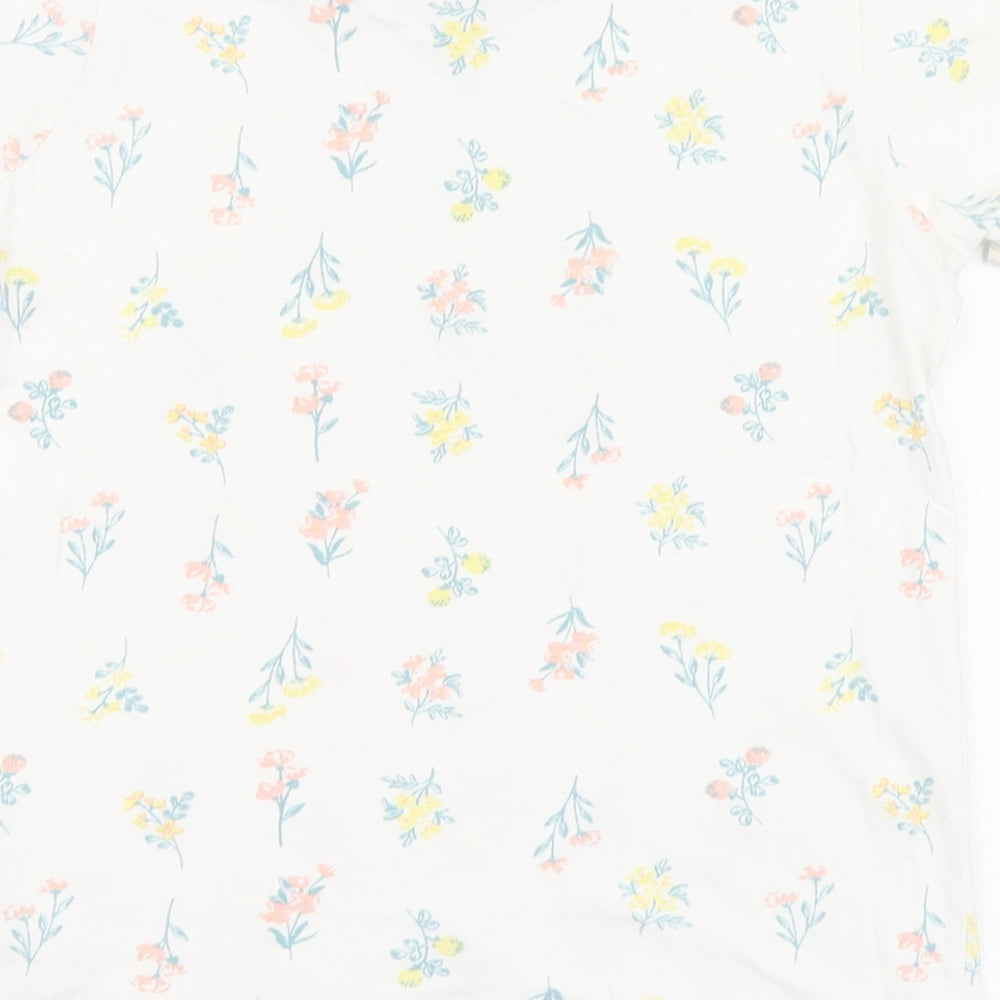 Primark Girls White Geometric Cotton Basic T-Shirt Size 11-12 Years Round Neck