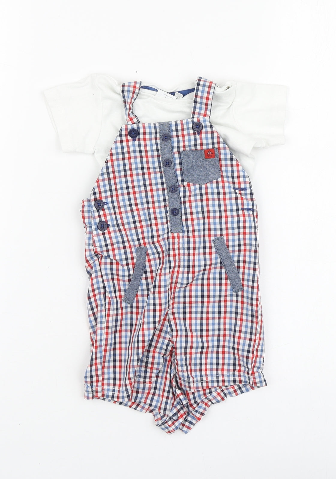Jasper Conran Baby Multicoloured Check Cotton Dungaree One-Piece Size 3-6 Months