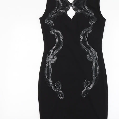 Reimi.Co Womens Black Polyester A-Line Size M V-Neck