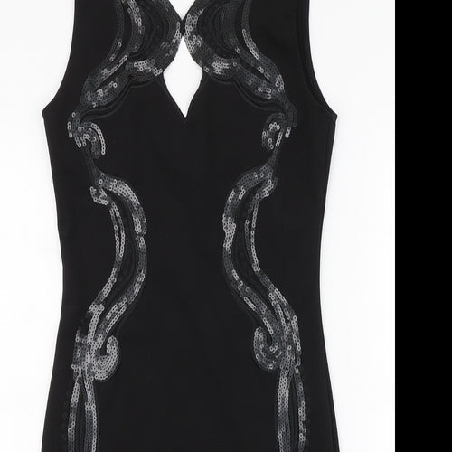 Reimi.Co Womens Black Polyester A-Line Size M V-Neck