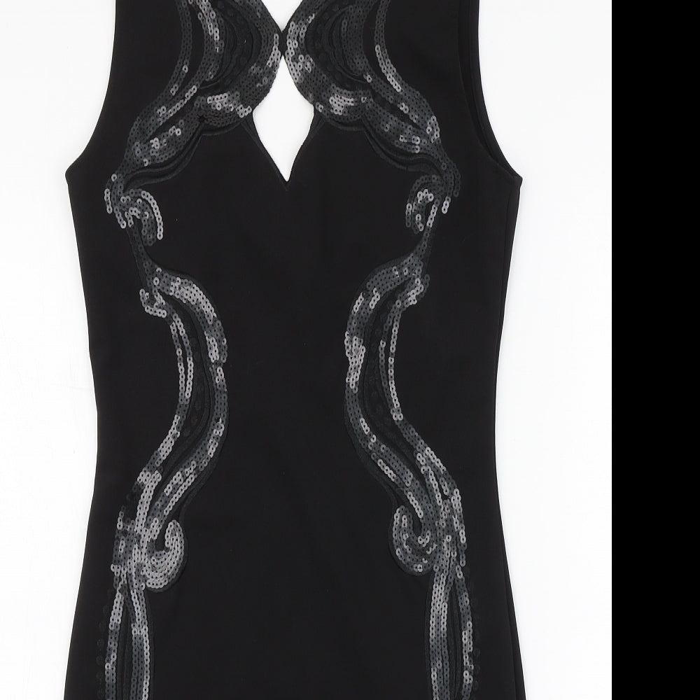 Reimi.Co Womens Black Polyester A-Line Size M V-Neck
