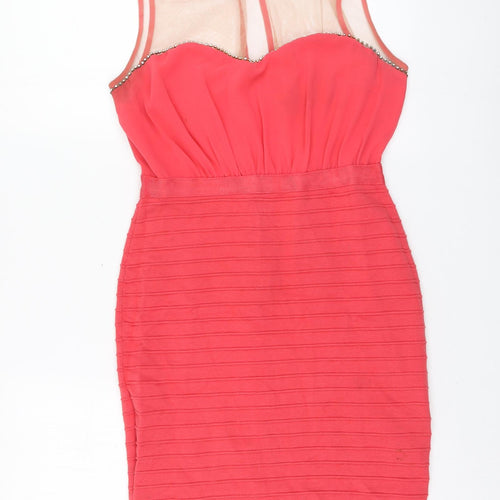 WOW Couture Womens Pink Polyester A-Line Size L Round Neck