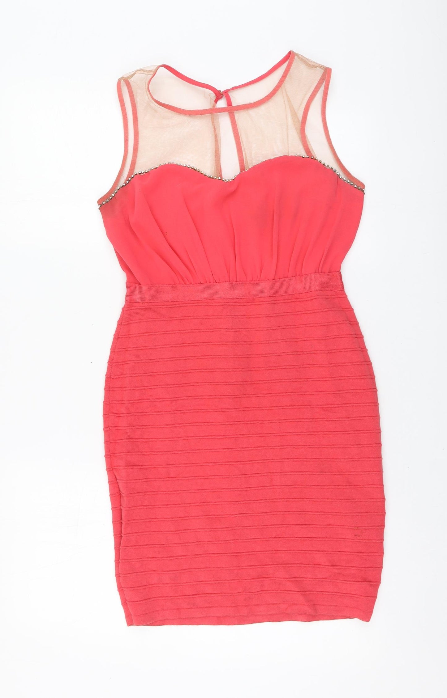 WOW Couture Womens Pink Polyester A-Line Size L Round Neck