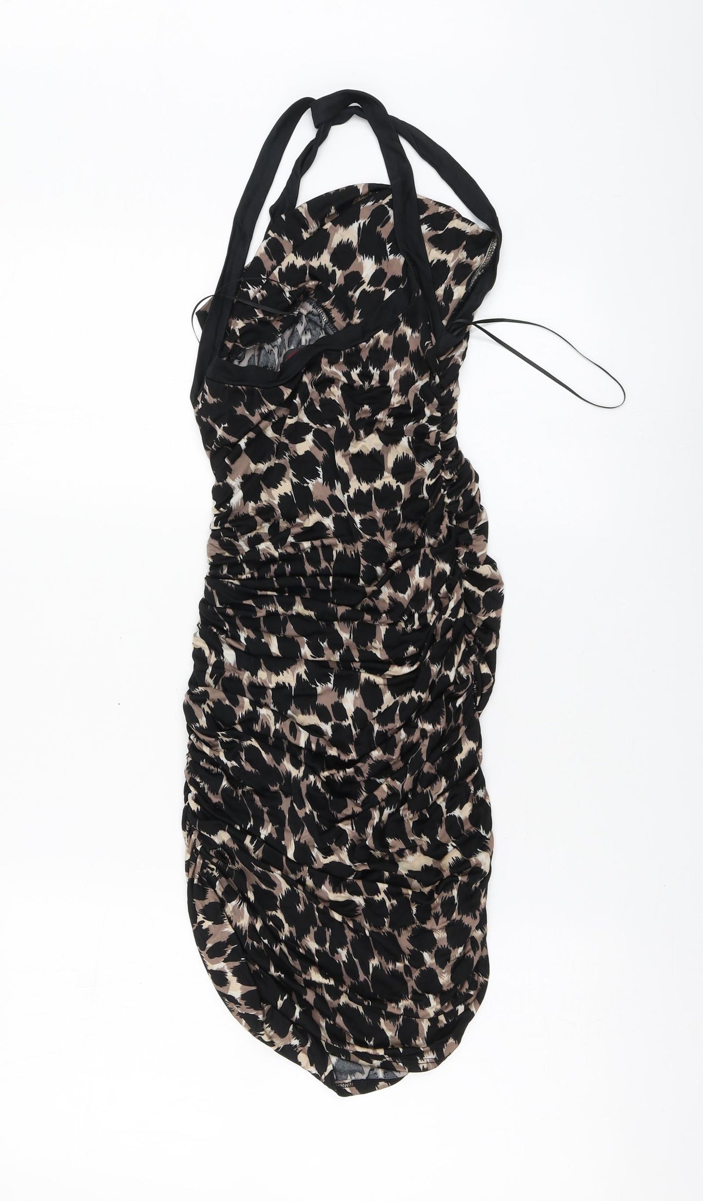 Miss Selfridge Womens Brown Animal Print Viscose Mini Size 10 Halter