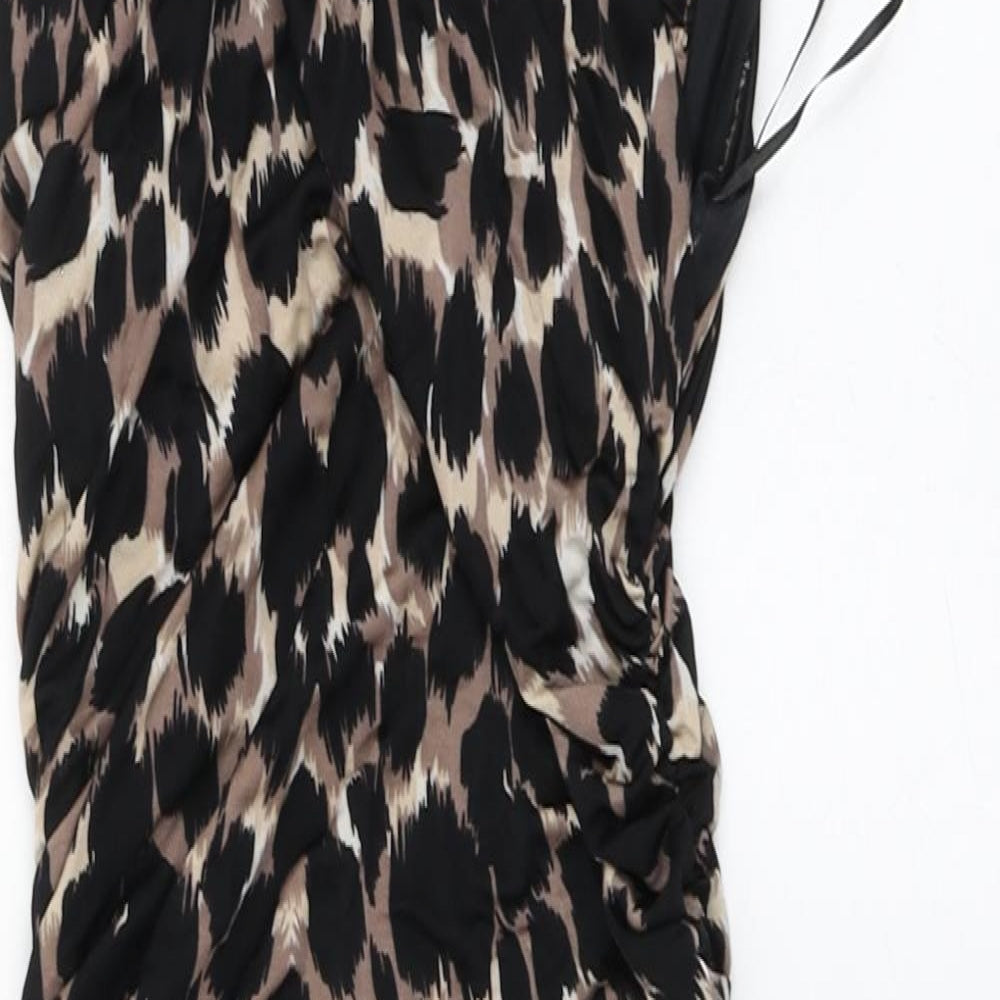 Miss Selfridge Womens Brown Animal Print Viscose Mini Size 10 Halter
