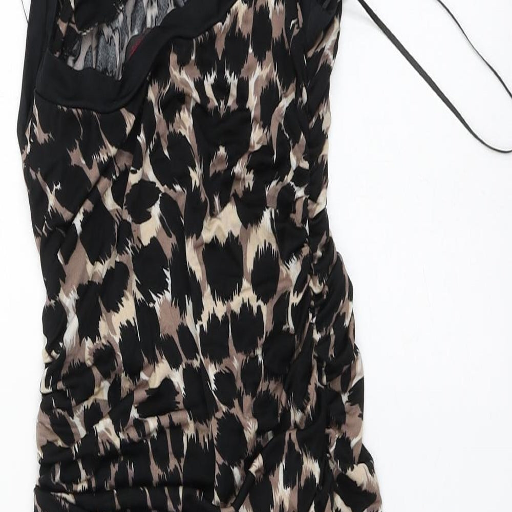 Miss Selfridge Womens Brown Animal Print Viscose Mini Size 10 Halter