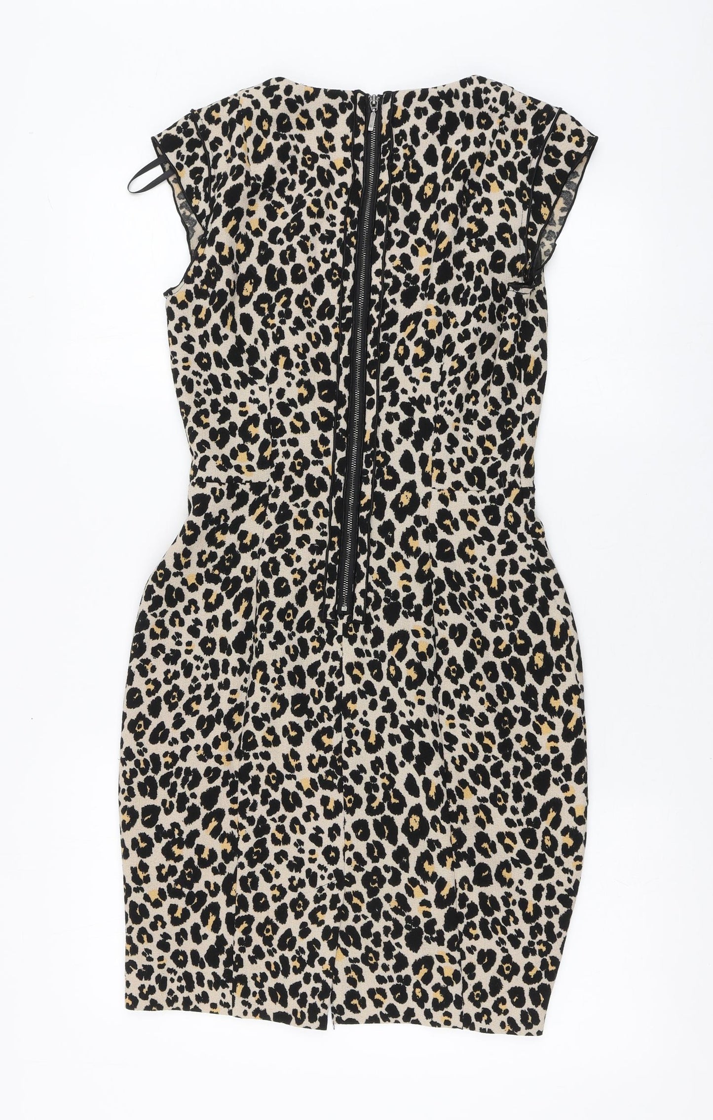 New Look Womens Brown Animal Print Polyester A-Line Size 36 Round Neck