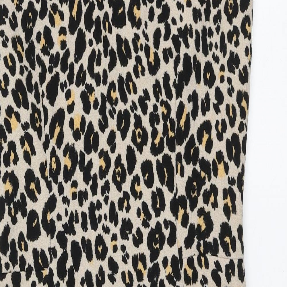 New Look Womens Brown Animal Print Polyester A-Line Size 36 Round Neck