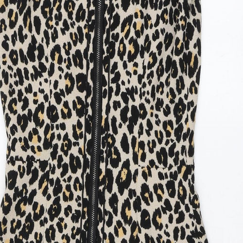 New Look Womens Brown Animal Print Polyester A-Line Size 36 Round Neck