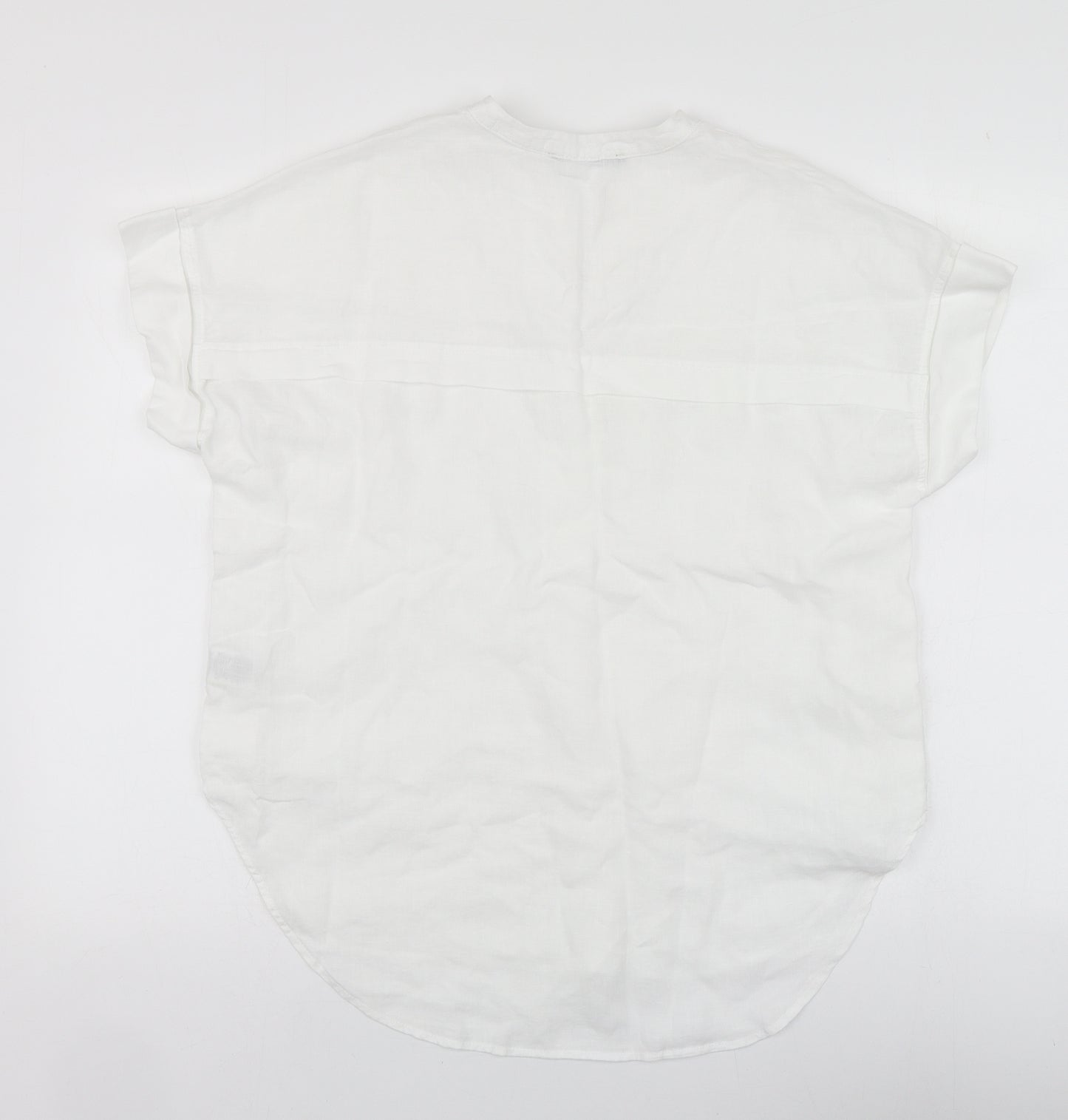 Marks and Spencer Womens White Linen Basic Blouse Size 8 Round Neck