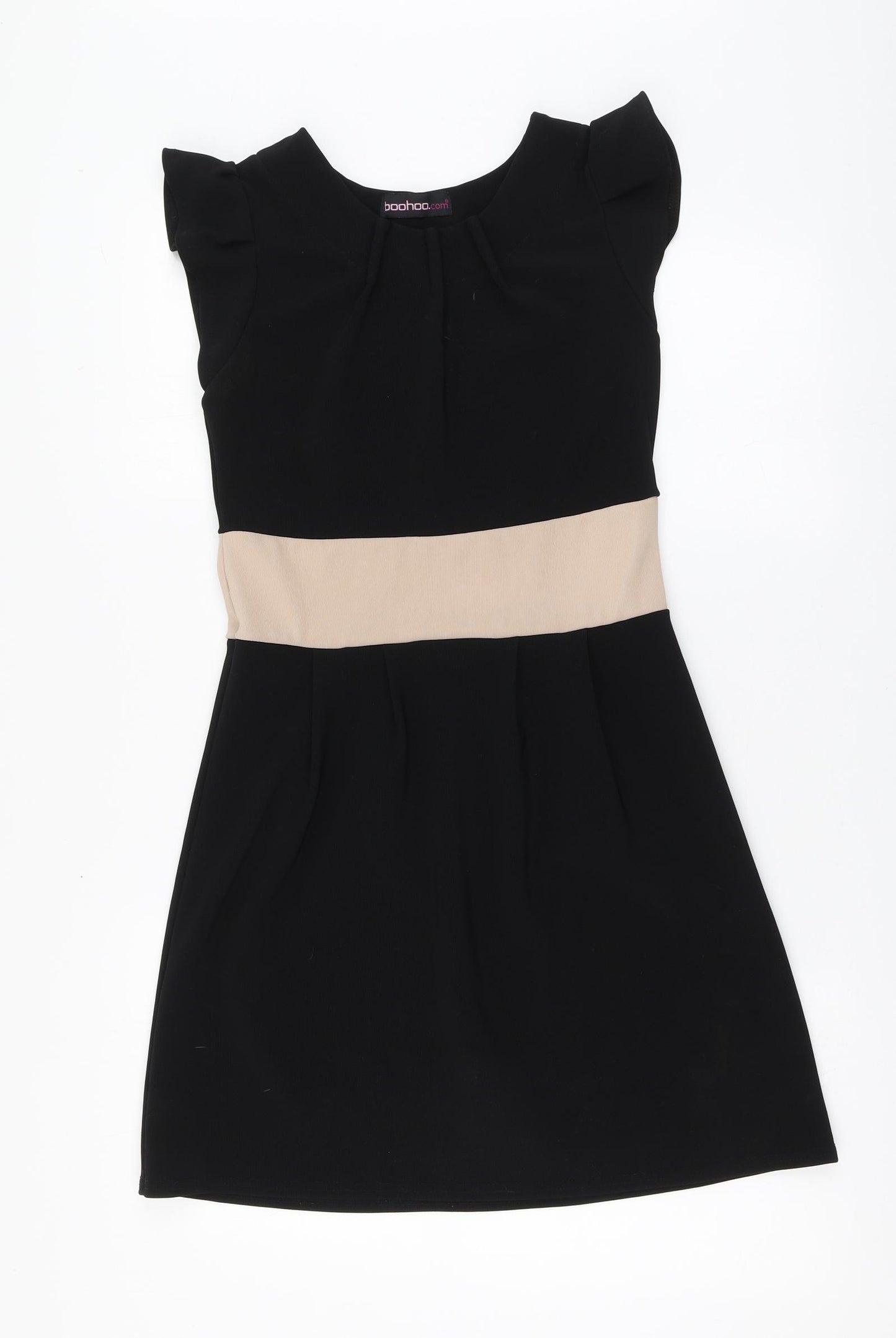 Boohoo Womens Black Polyester Skater Dress Size 12 Round Neck