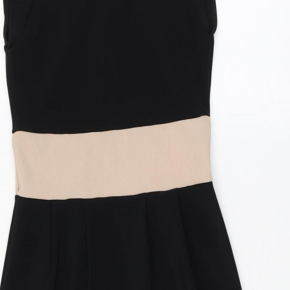 Boohoo Womens Black Polyester Skater Dress Size 12 Round Neck