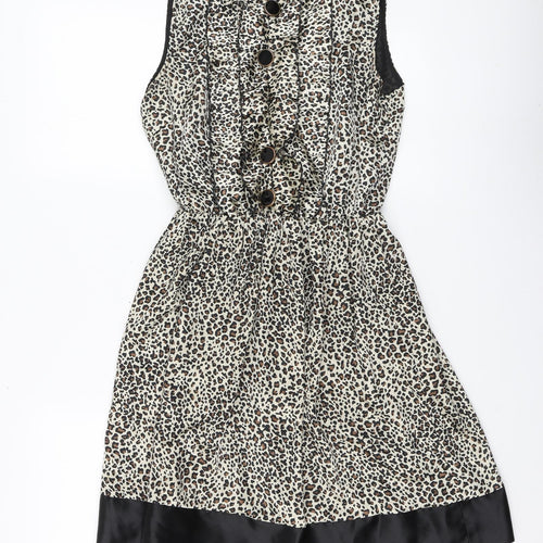 A wear Womens Brown Animal Print Polyester Skater Dress Size 10 Round Neck