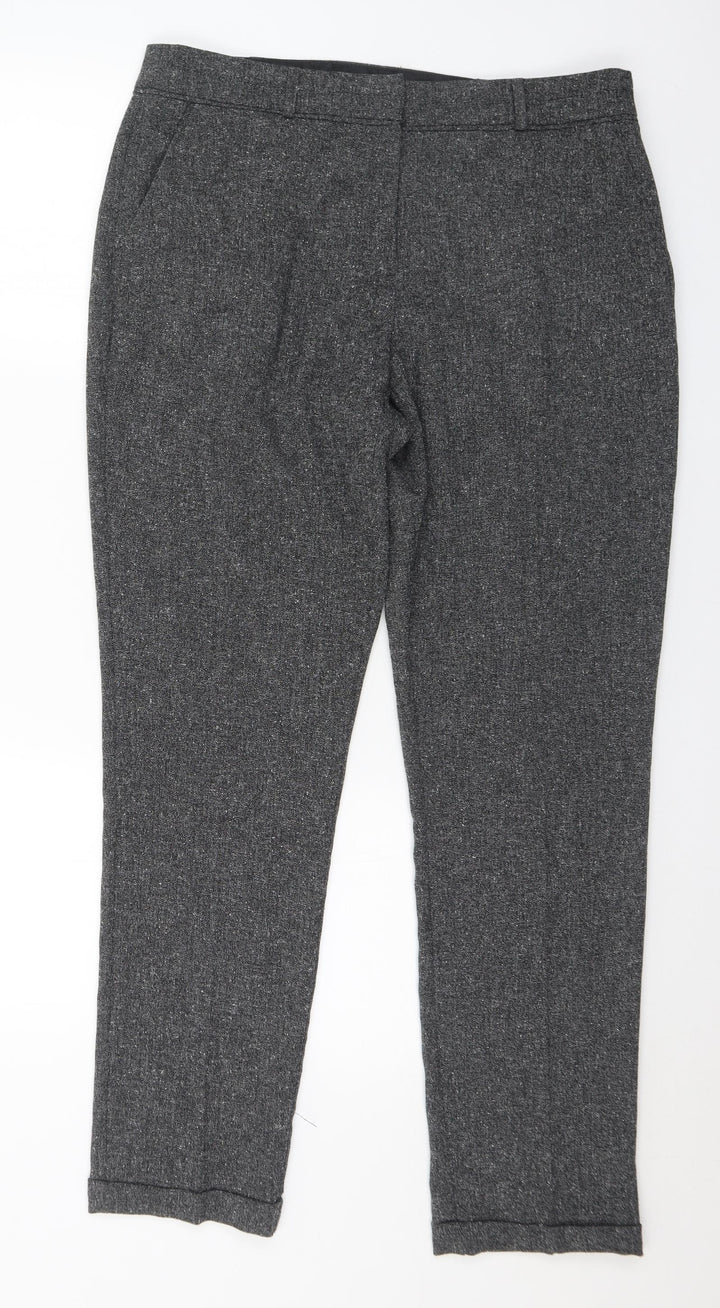 M&Co Womens Grey Polyester Trousers Size 14 L30 in Regular Hook & Eye