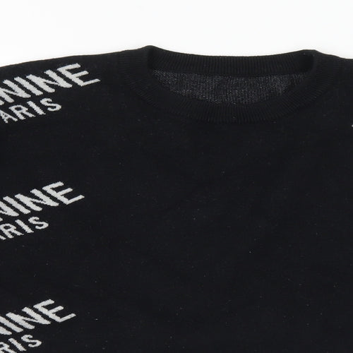 Feminine Paris Womens Black Crew Neck Geometric Acrylic Pullover Jumper Size M