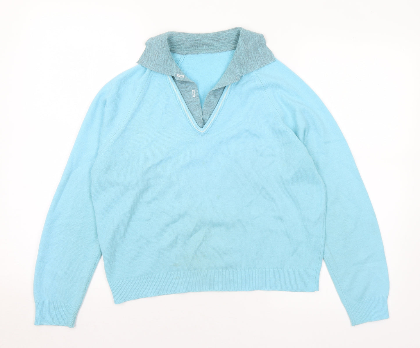 Preworn Womens Blue Collared Acrylic Pullover Jumper Size M