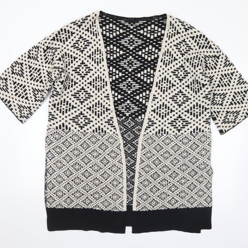 H&M Womens Beige V-Neck Geometric Acrylic Cardigan Jumper Size XS