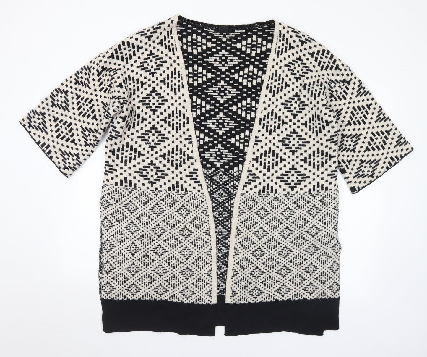 H&M Womens Beige V-Neck Geometric Acrylic Cardigan Jumper Size XS
