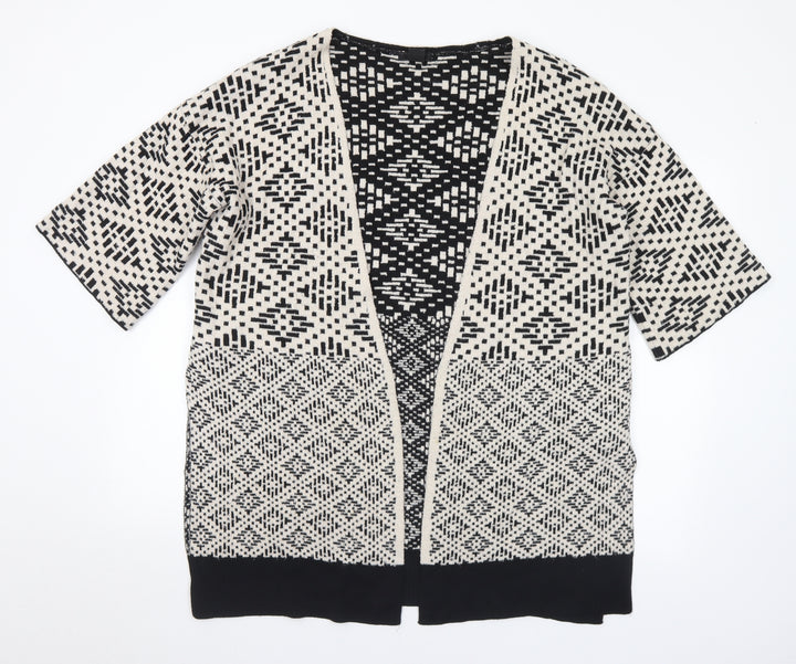 H&M Womens Beige V-Neck Geometric Acrylic Cardigan Jumper Size XS