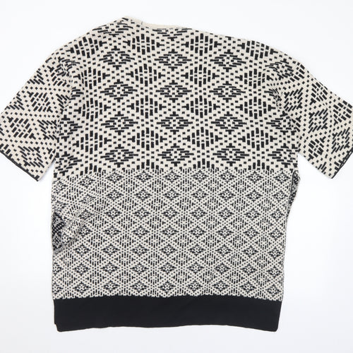 H&M Womens Beige V-Neck Geometric Acrylic Cardigan Jumper Size XS