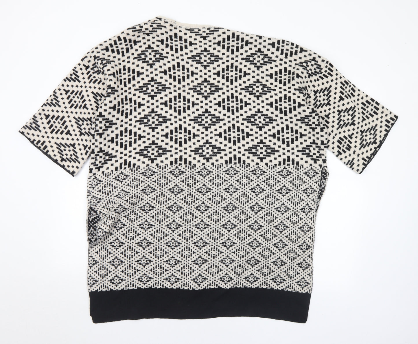 H&M Womens Beige V-Neck Geometric Acrylic Cardigan Jumper Size XS