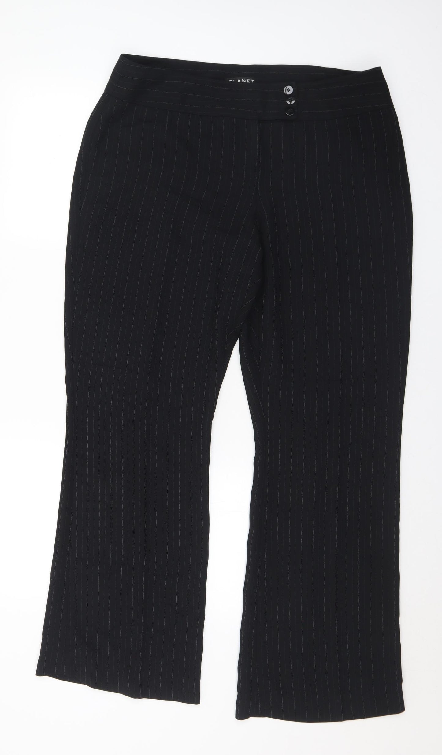 Planet Womens Black Striped Acetate Trousers Size 14 L31 in Regular Button