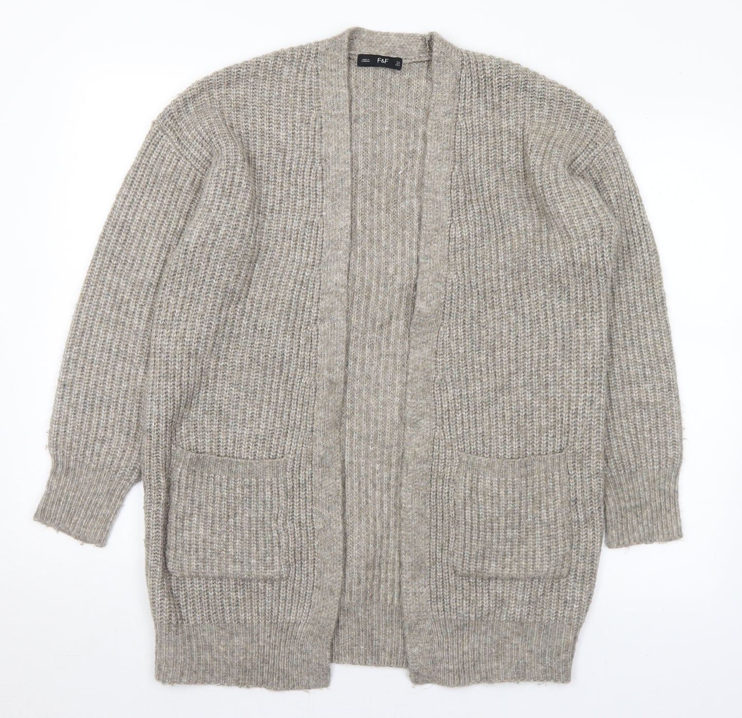 F&F Womens Grey V-Neck Polyester Cardigan Jumper Size M