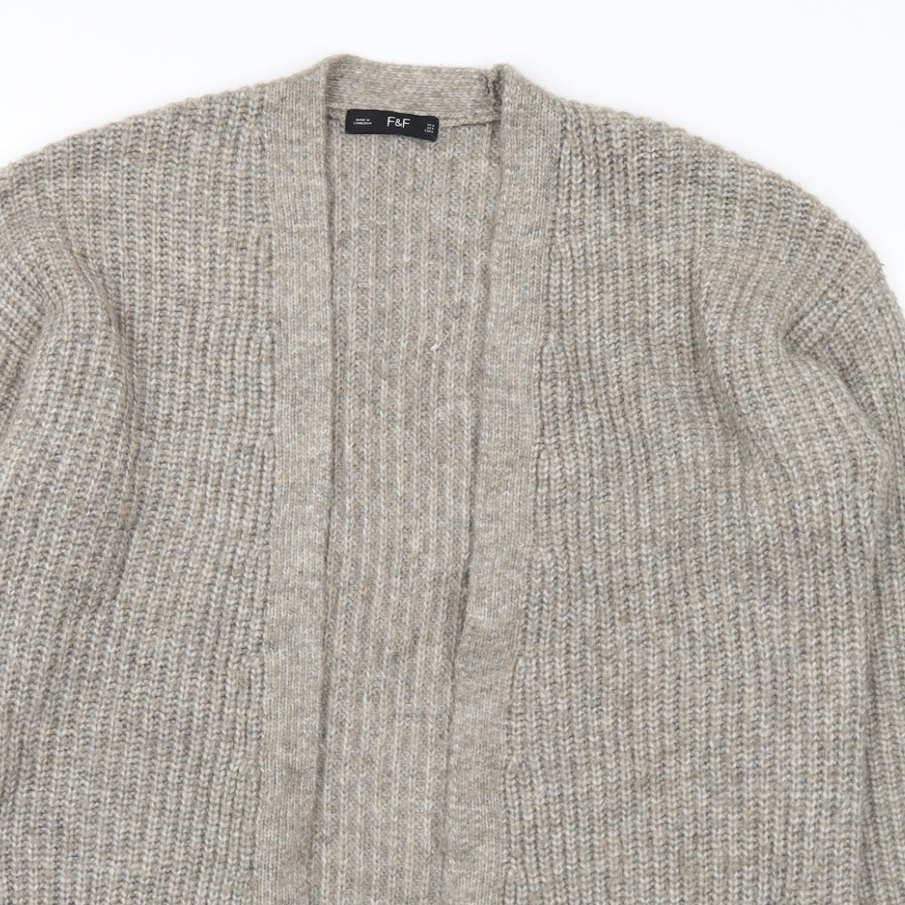 F&F Womens Grey V-Neck Polyester Cardigan Jumper Size M
