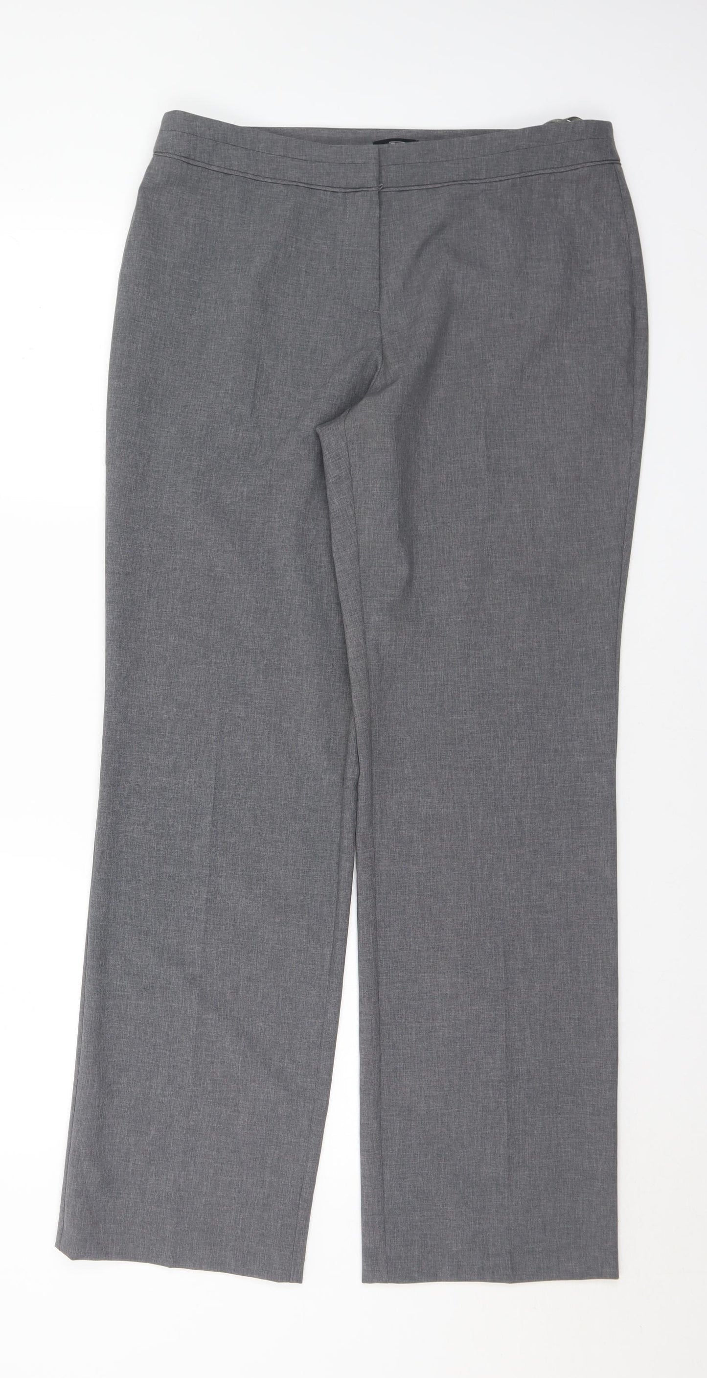 F&F Womens Grey Polyester Trousers Size 12 L32 in Regular Button