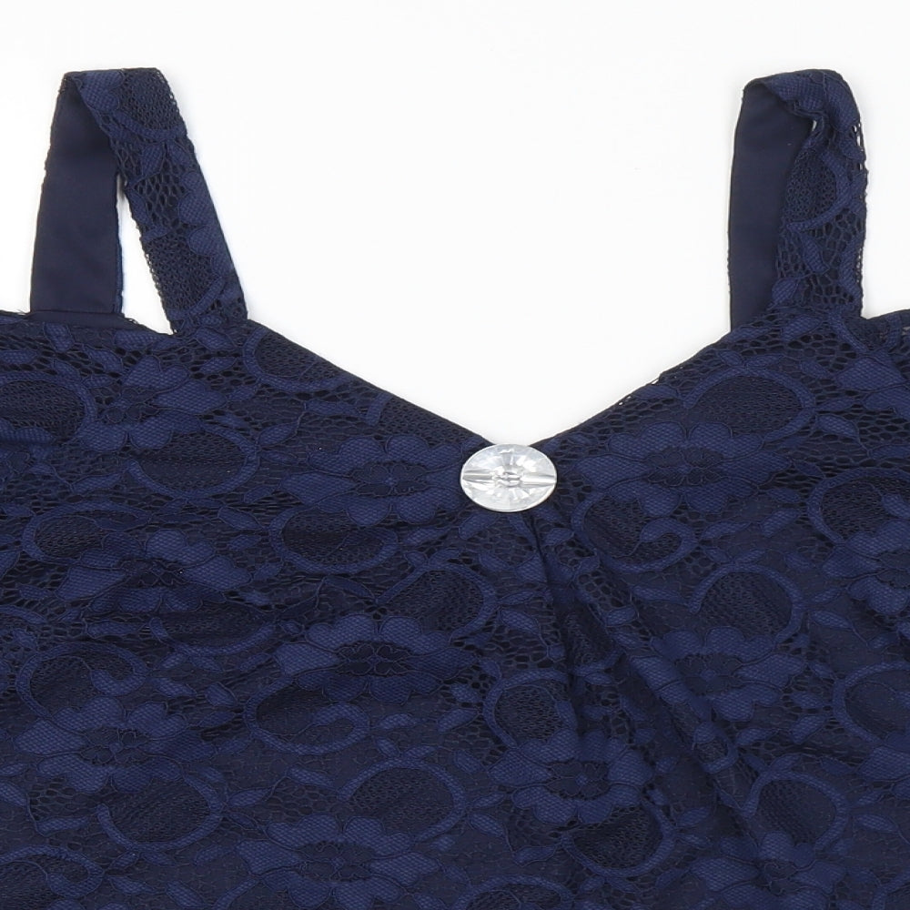 Roman Womens Blue Polyamide Basic Blouse Size 12 V-Neck