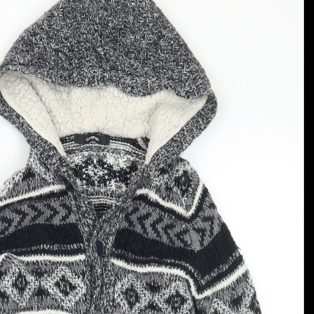 George Boys Black V-Neck Geometric Polyester Cardigan Jumper Size 4-5 Years Button