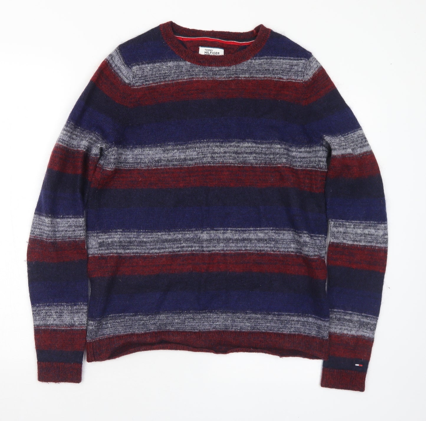 Tommy Hilfiger Mens Multicoloured Crew Neck Striped Polyamide Pullover Jumper Size M