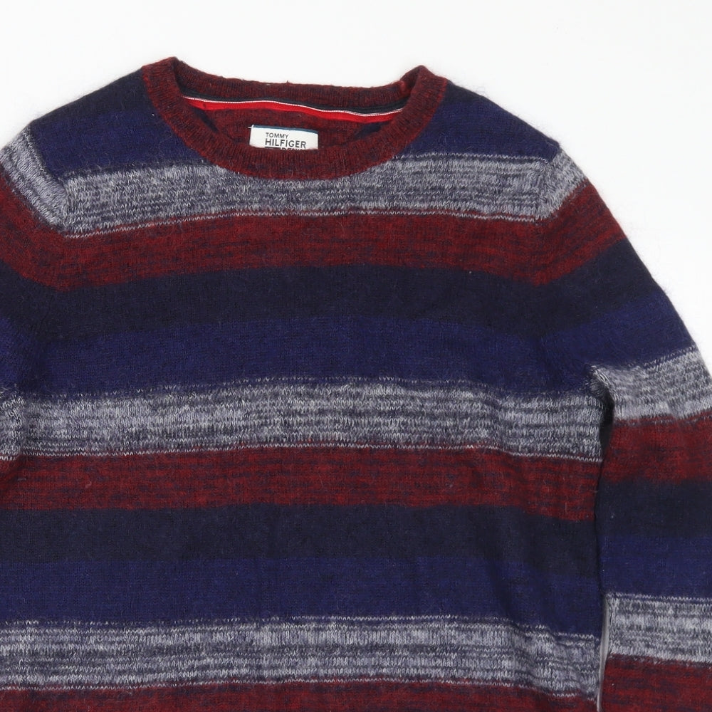 Tommy Hilfiger Mens Multicoloured Crew Neck Striped Polyamide Pullover Jumper Size M
