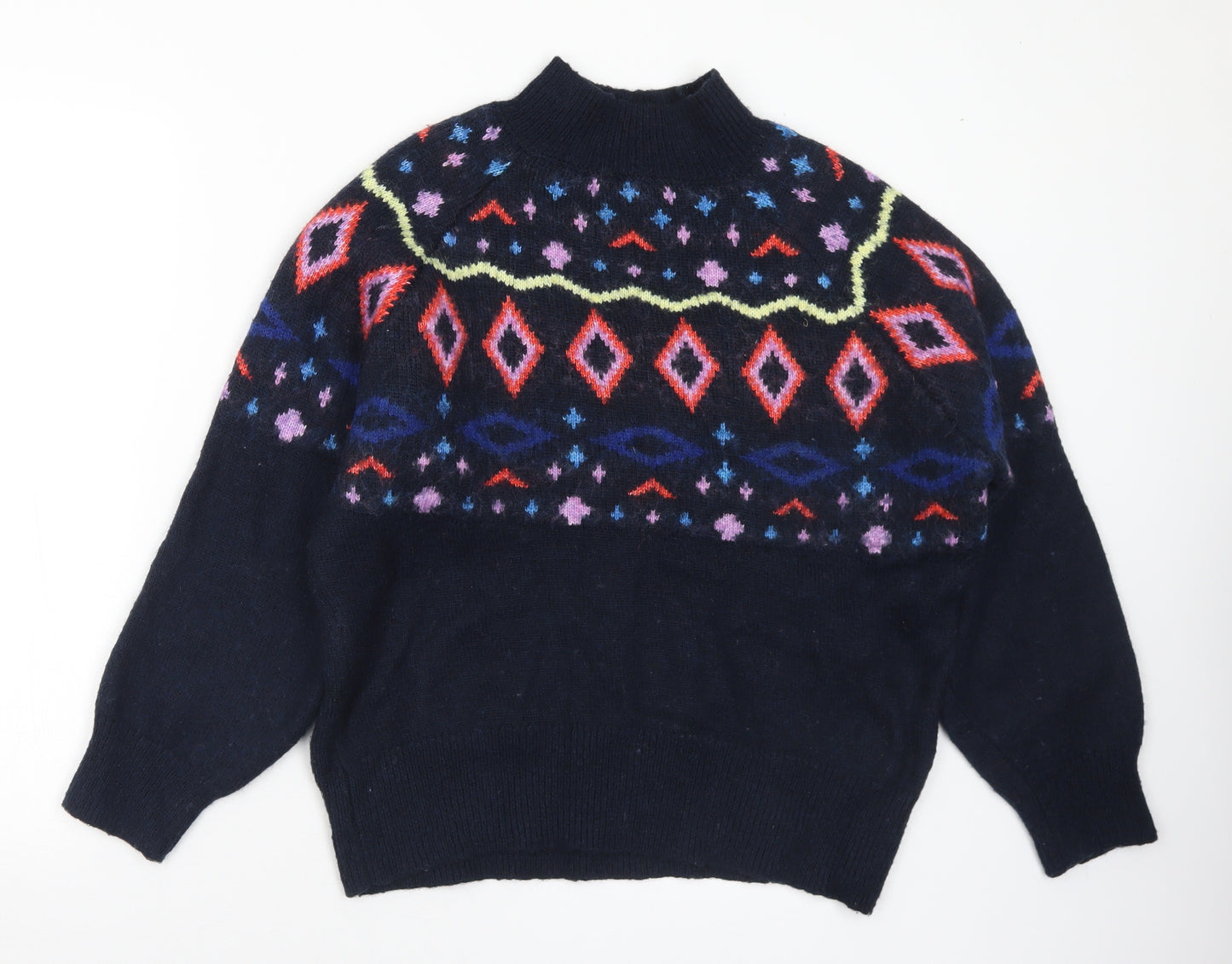 Marks and Spencer Womens Multicoloured Mock Neck Geometric Acrylic Pullover Jumper Size M