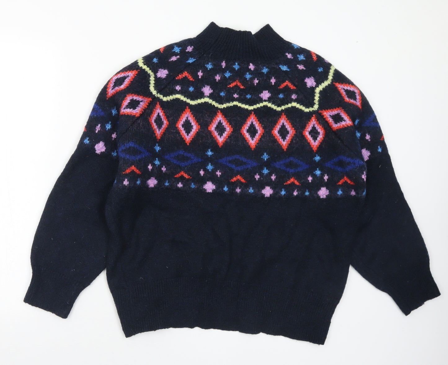 Marks and Spencer Womens Multicoloured Mock Neck Geometric Acrylic Pullover Jumper Size M