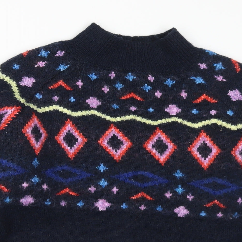 Marks and Spencer Womens Multicoloured Mock Neck Geometric Acrylic Pullover Jumper Size M