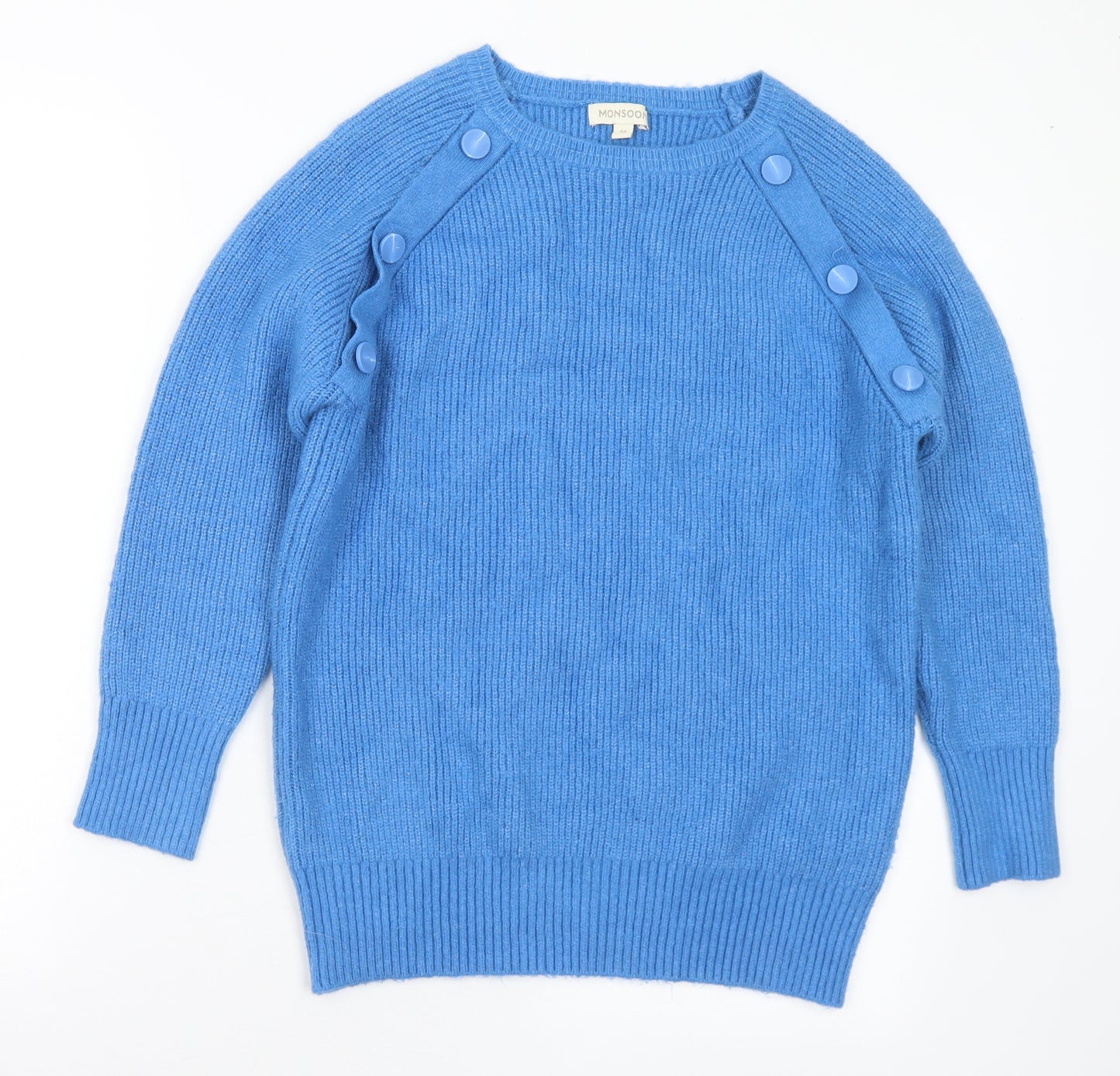 Monsoon Womens Blue Round Neck Polyester Pullover Jumper Size M