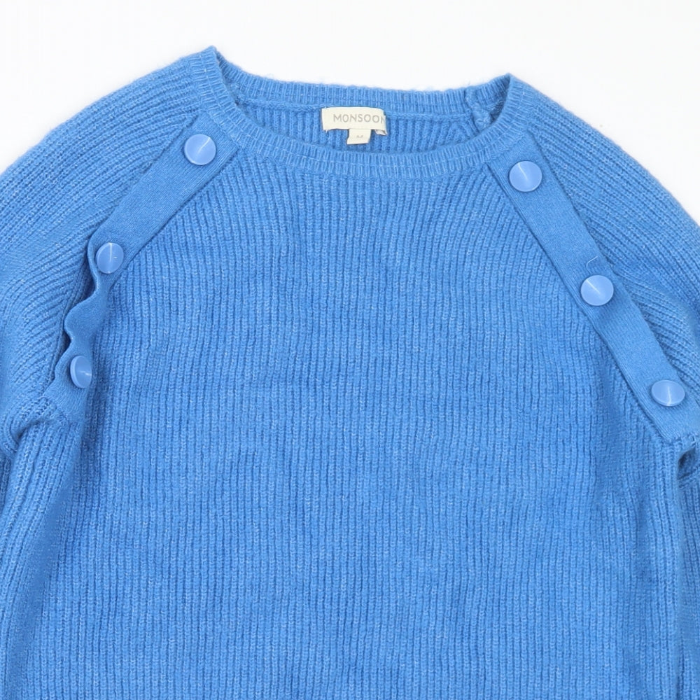 Monsoon Womens Blue Round Neck Polyester Pullover Jumper Size M