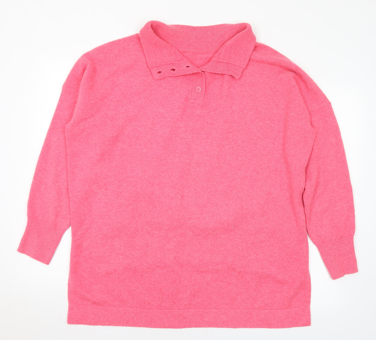 Preworn Womens Pink Collared Acrylic Pullover Jumper Size XL