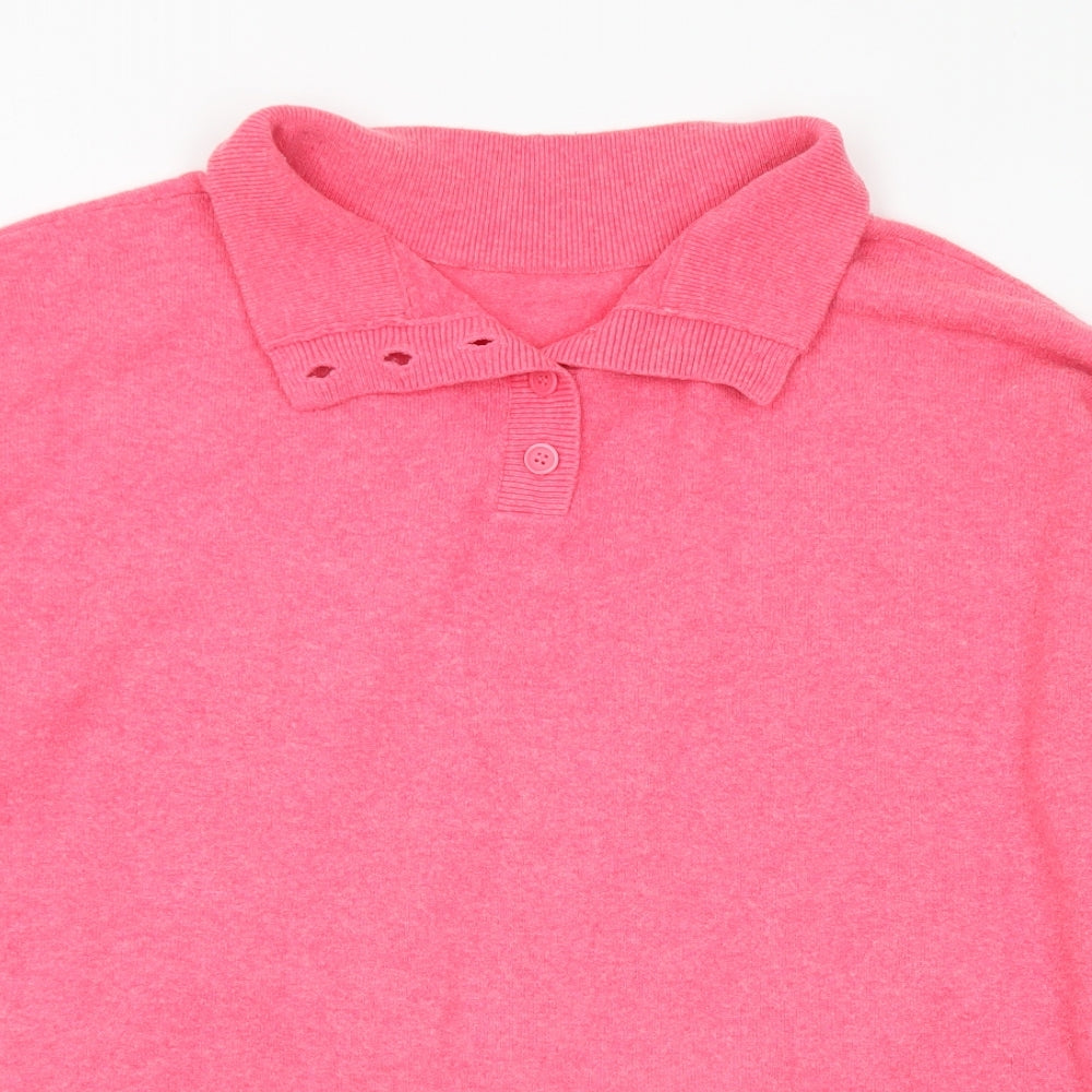 Preworn Womens Pink Collared Acrylic Pullover Jumper Size XL