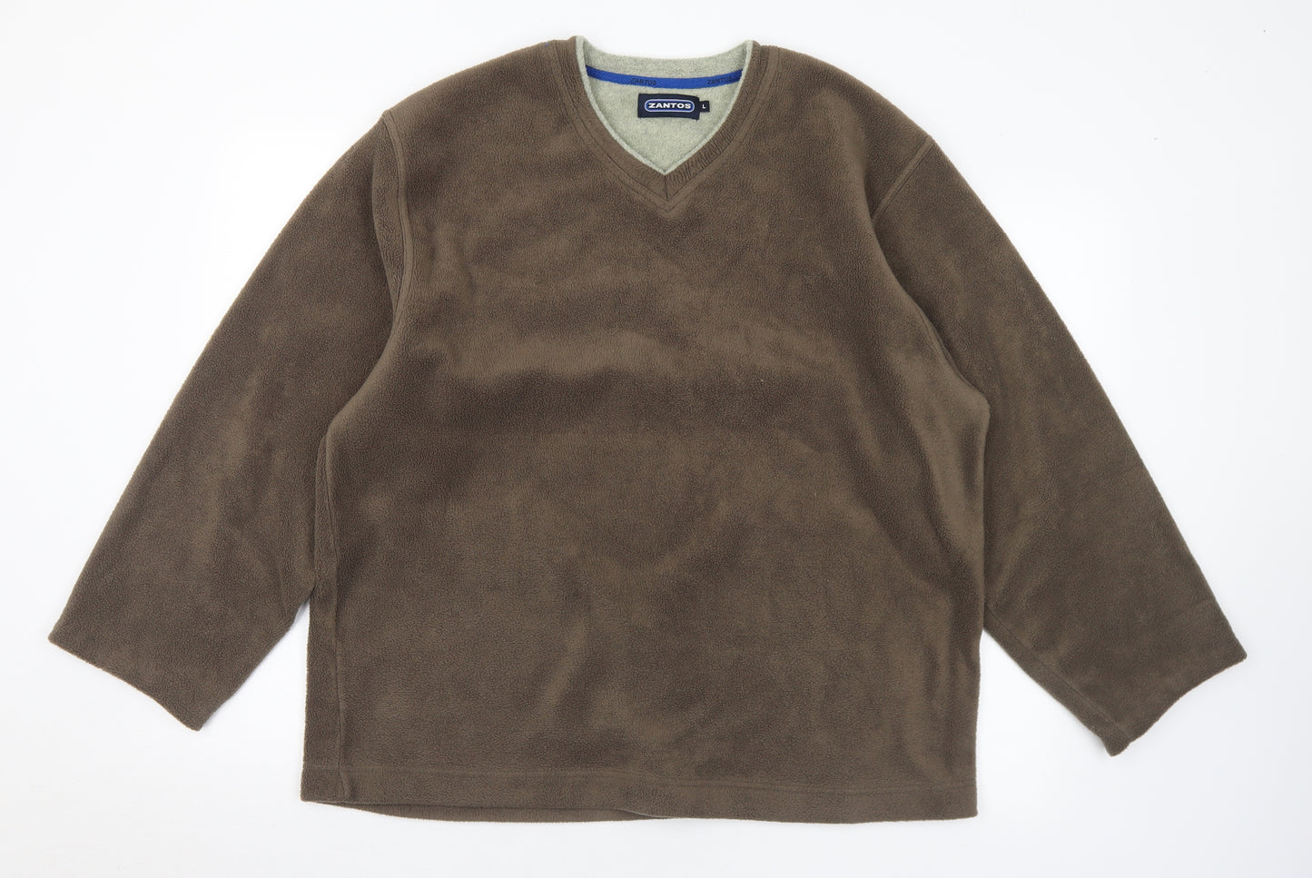 Zantos Mens Brown V-Neck Polyester Pullover Jumper Size L