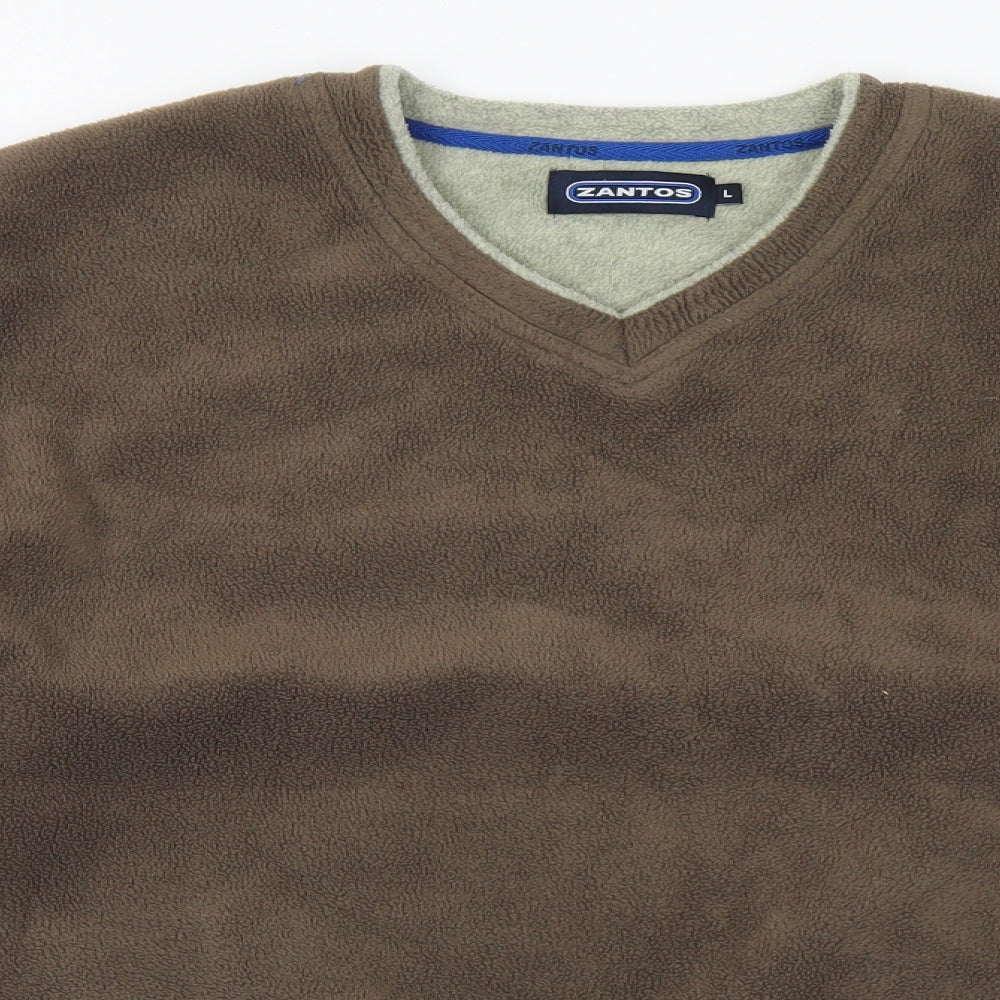 Zantos Mens Brown V-Neck Polyester Pullover Jumper Size L