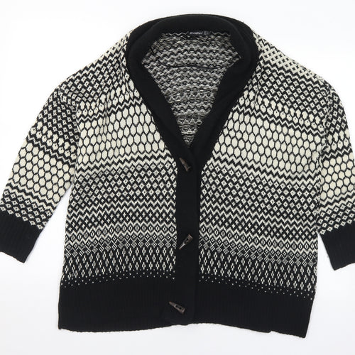 Primark Womens Black Collared Geometric Acrylic Cardigan Jumper Size 10