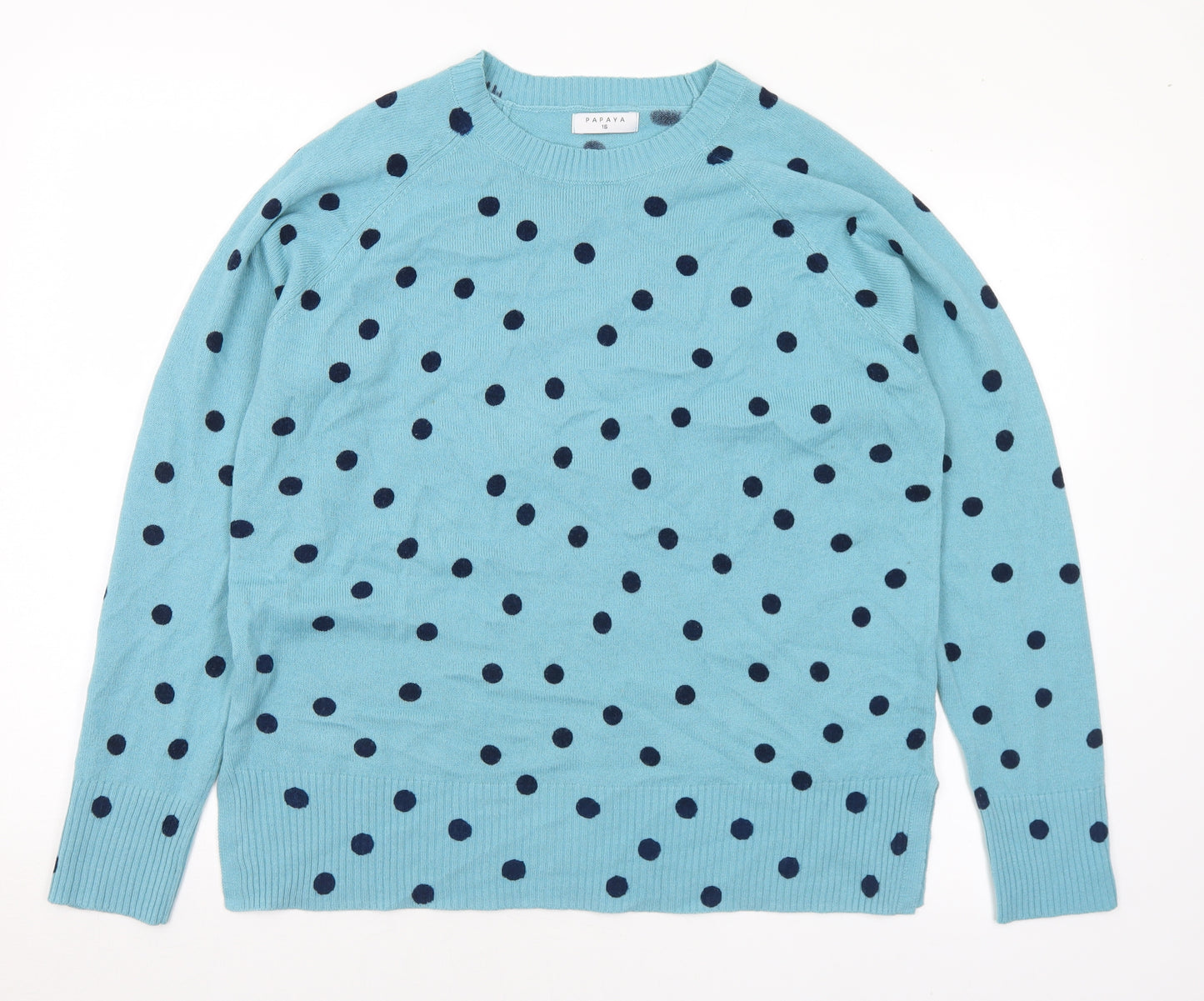 Matalan Womens Blue Round Neck Polka Dot Acrylic Pullover Jumper Size 16