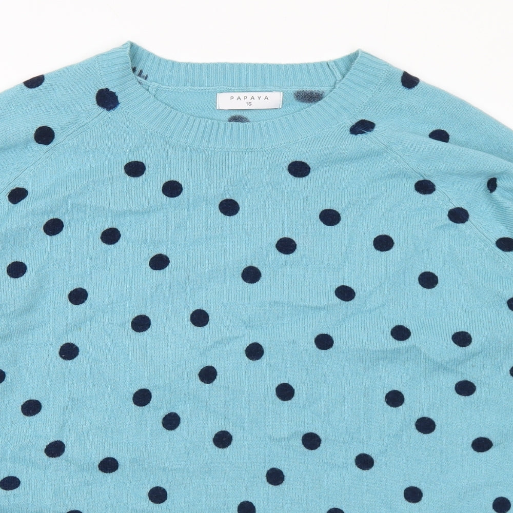 Matalan Womens Blue Round Neck Polka Dot Acrylic Pullover Jumper Size 16