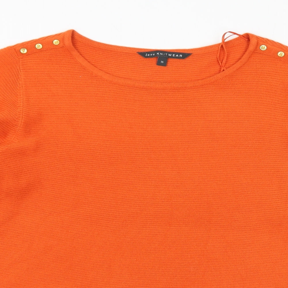 Bonmarché Womens Orange Round Neck Acrylic Pullover Jumper Size 16