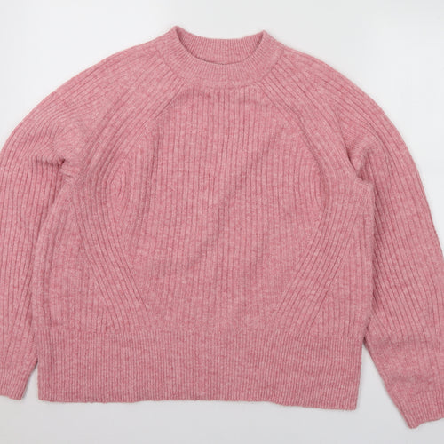 Marks and Spencer Womens Pink Mock Neck Acrylic Pullover Jumper Size M